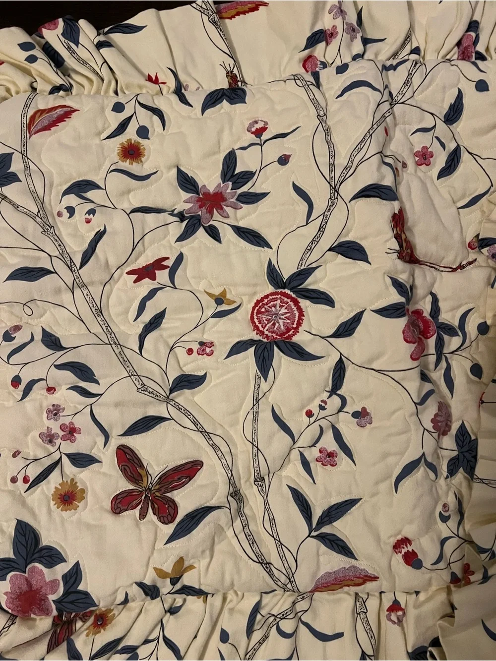 Set of 2 Vintage Yellow Floral Ruffled Quilted Pillow Shams